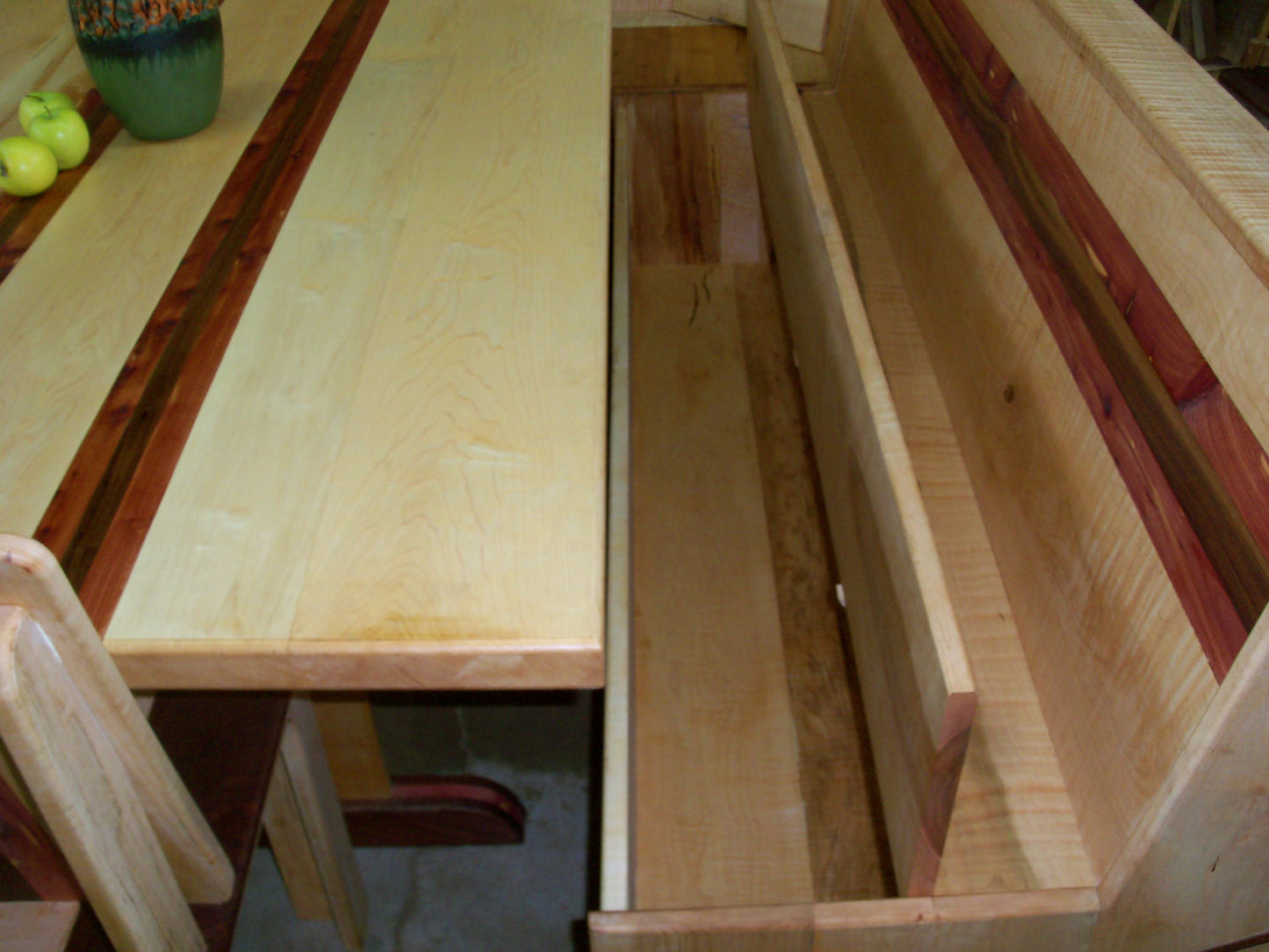 Breakfast nook Dining table and storage bench seating, Hardwood dining table, Trestle table