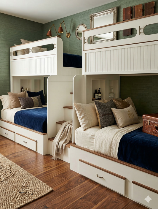Nautical: High-Capacity Twin XL over Perpendicular Queen Family Suite
