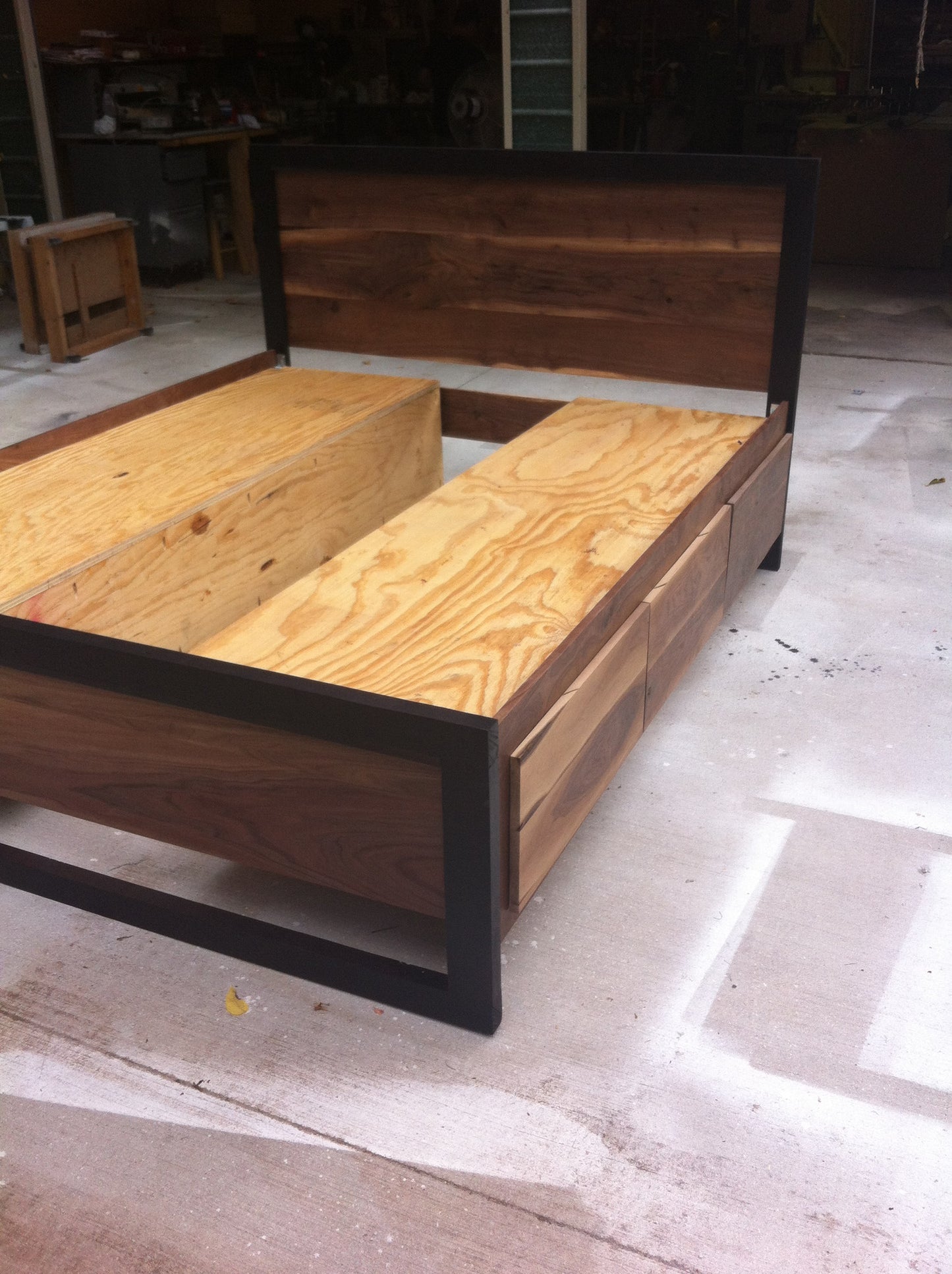 Modern Sappy Walnut Queen Platform Bed w/ six drawers