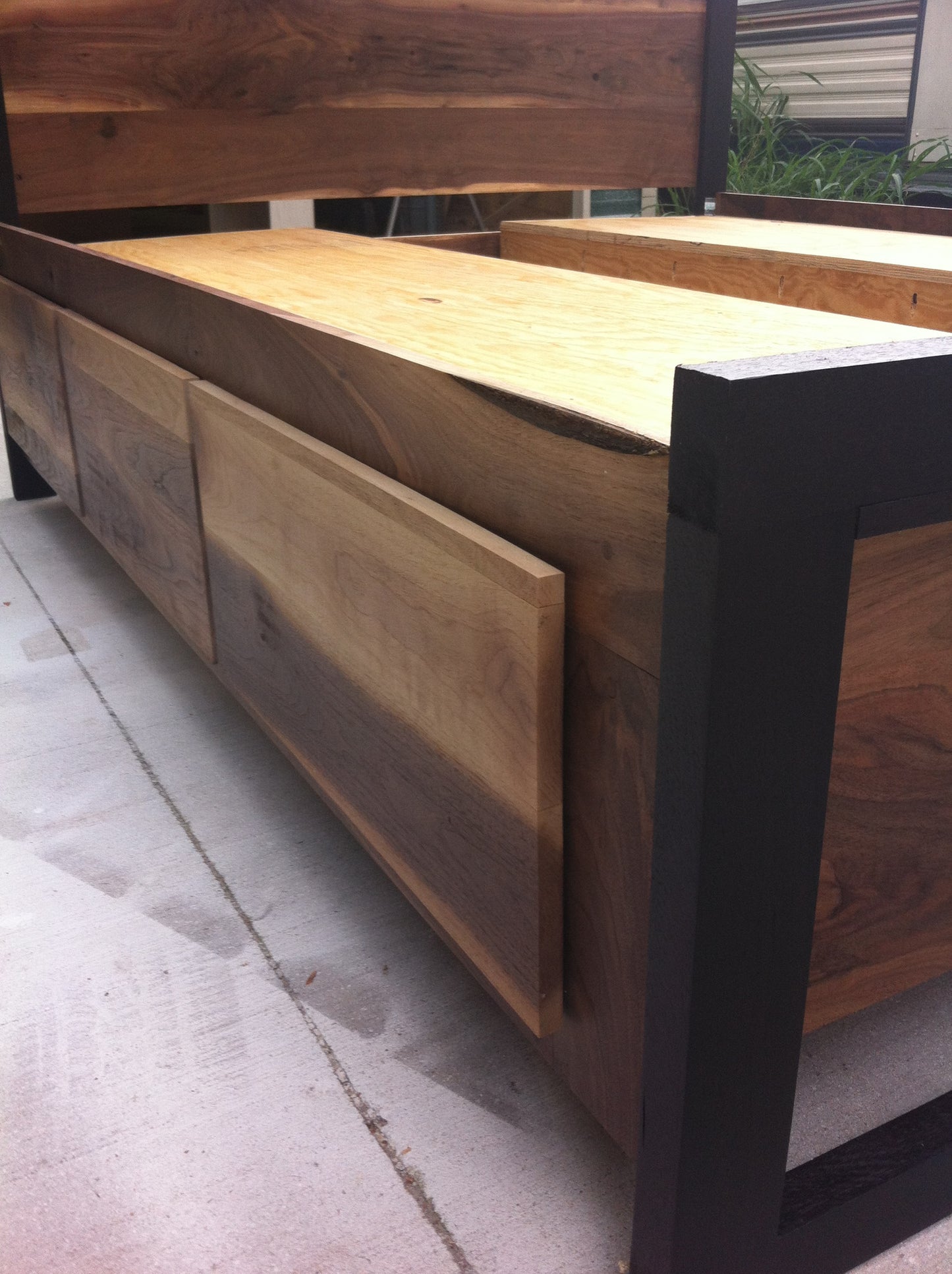 Modern Sappy Walnut Queen Platform Bed w/ six drawers