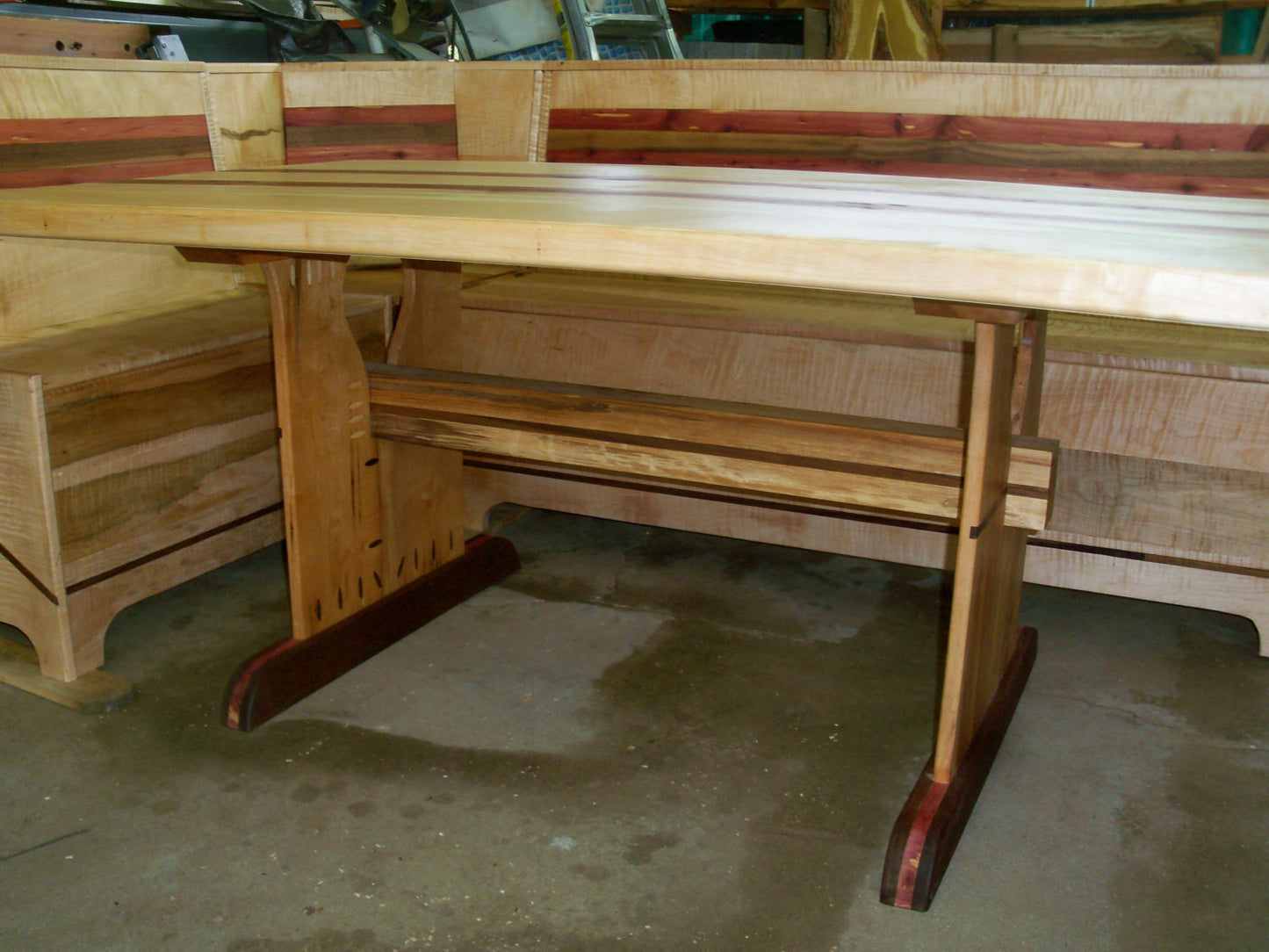 Breakfast nook Dining table and storage bench seating, Hardwood dining table, Trestle table