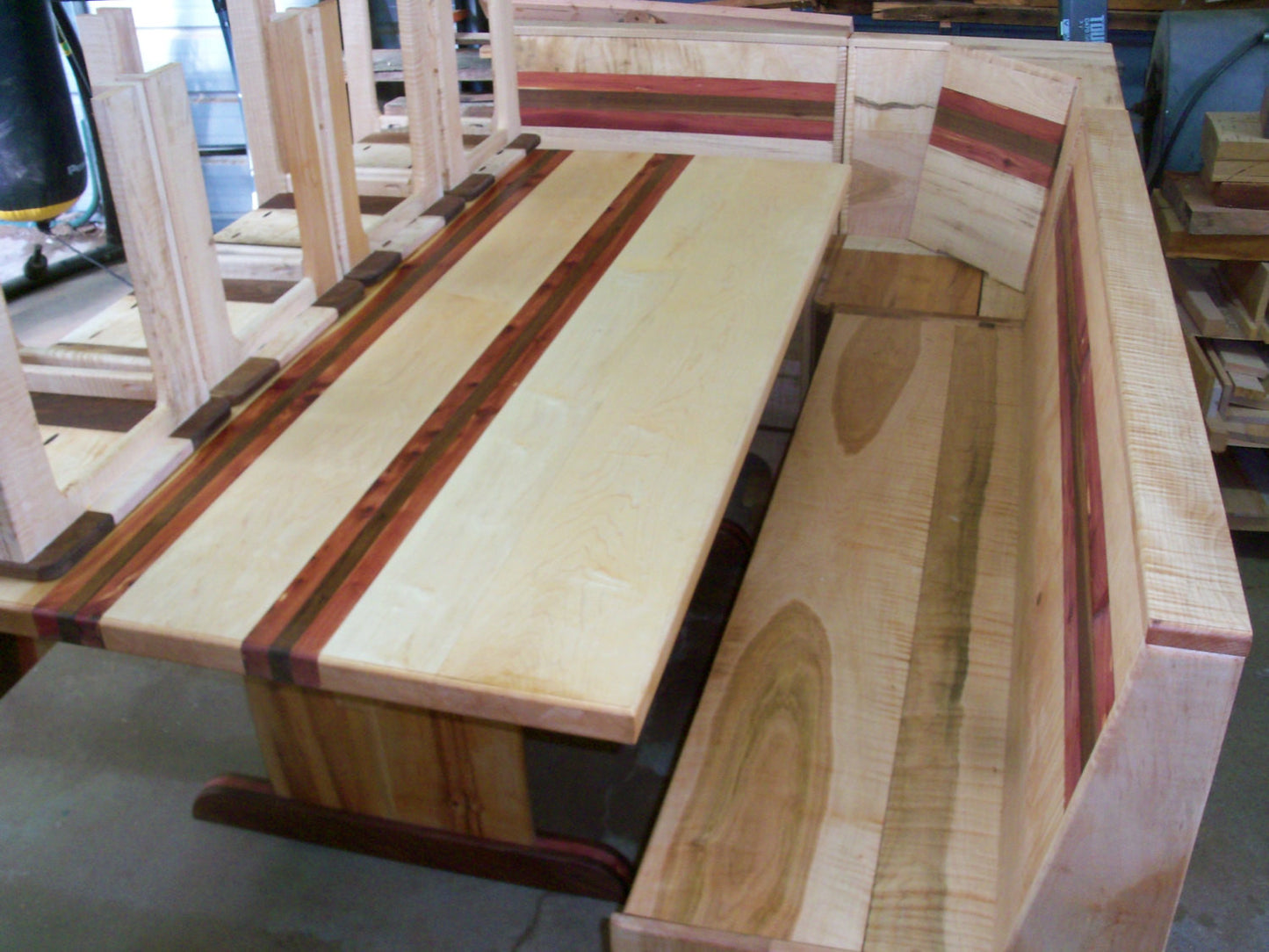 Breakfast nook Dining table and storage bench seating, Hardwood dining table, Trestle table